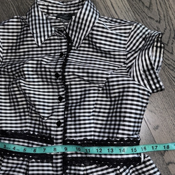 Adrianna Papell | Gingham Tafetta Lace Trim Collared Shirt Midi Dress - Picture 8 of 16